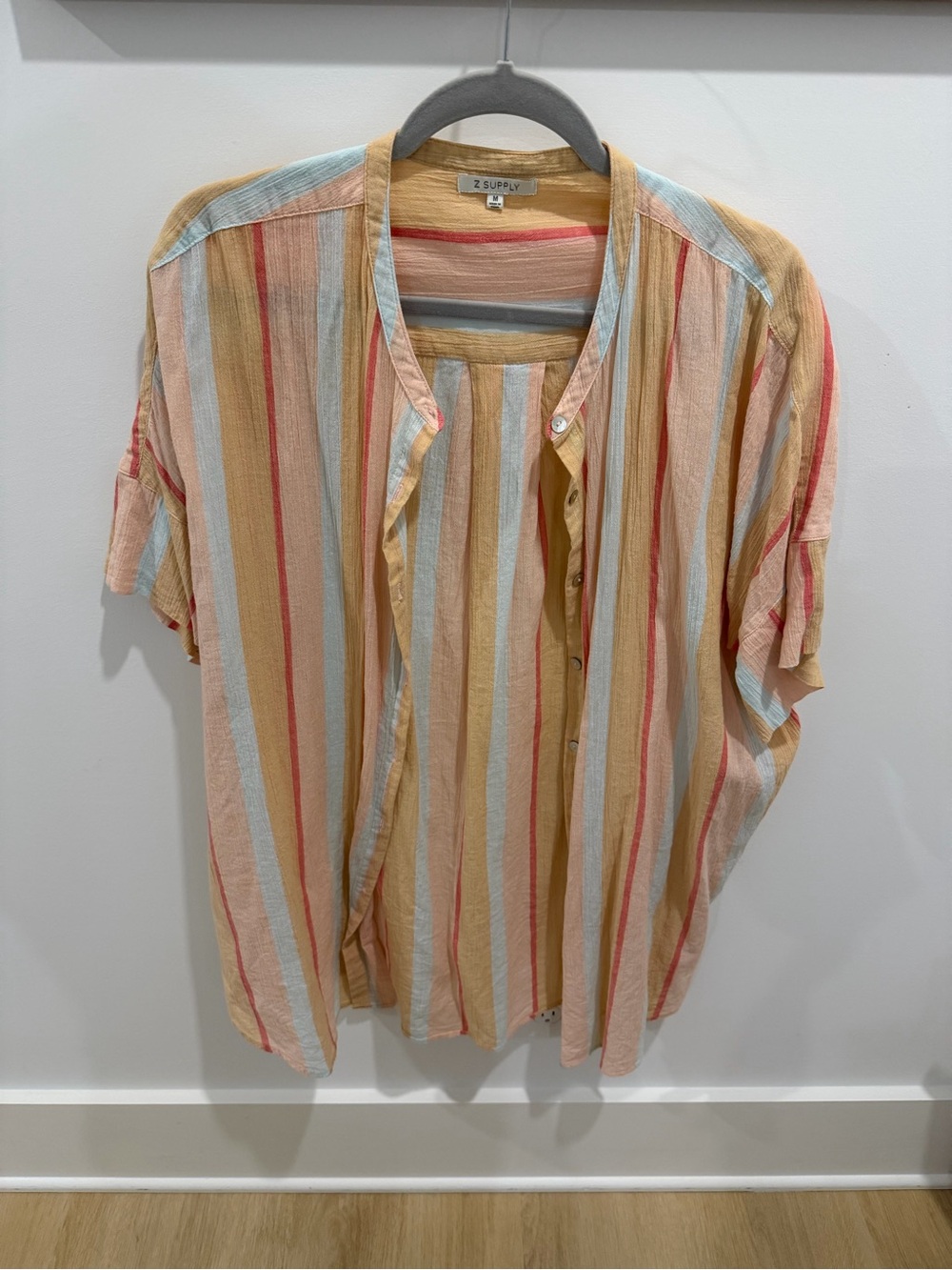 Z Supply Pastel Striped Button-Front Shirt - Peach Blue Cream Coral Linen Shirt